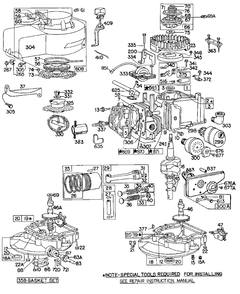 Cylinder,sumps,piston,mufflers Diagram and Parts List for 92506-0232-XX  Briggs and Stratton Engine